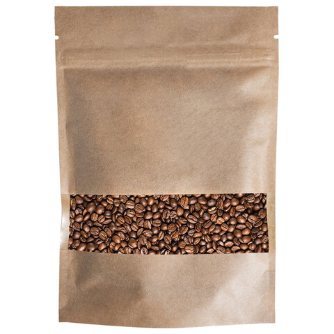 Пакет дой-пак с замком ZIP LOCK, крафт с окном 60 мм, 200х300 + 50 мм, 100 штук,