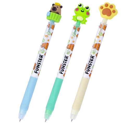 Ручка стираемая с топпером гелевая FUNSTER "CUTE ANIMALS", СИНЯЯ,