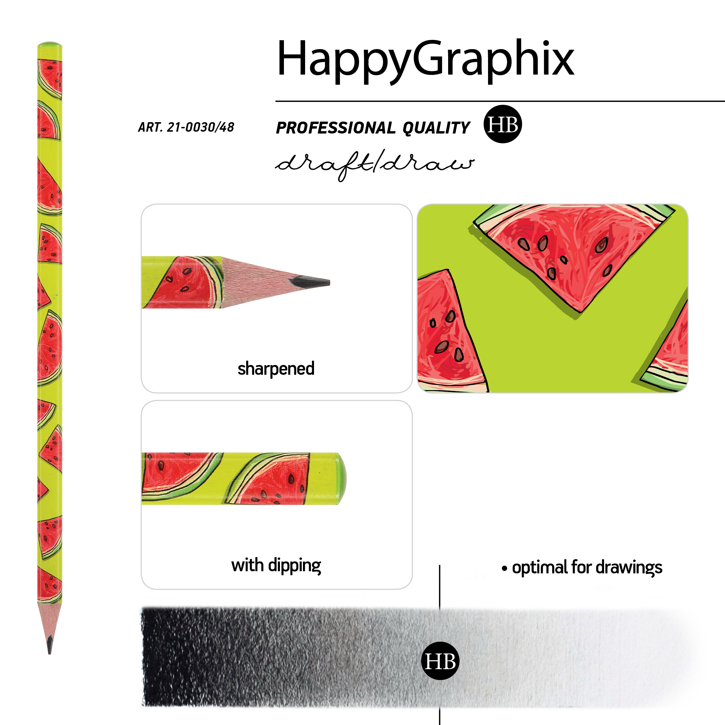 КАРАНДАШ ЧЕРНОГРАФИТОВЫЙ "HappyGraphix. Fresh & fruity. Арбуз" НВ