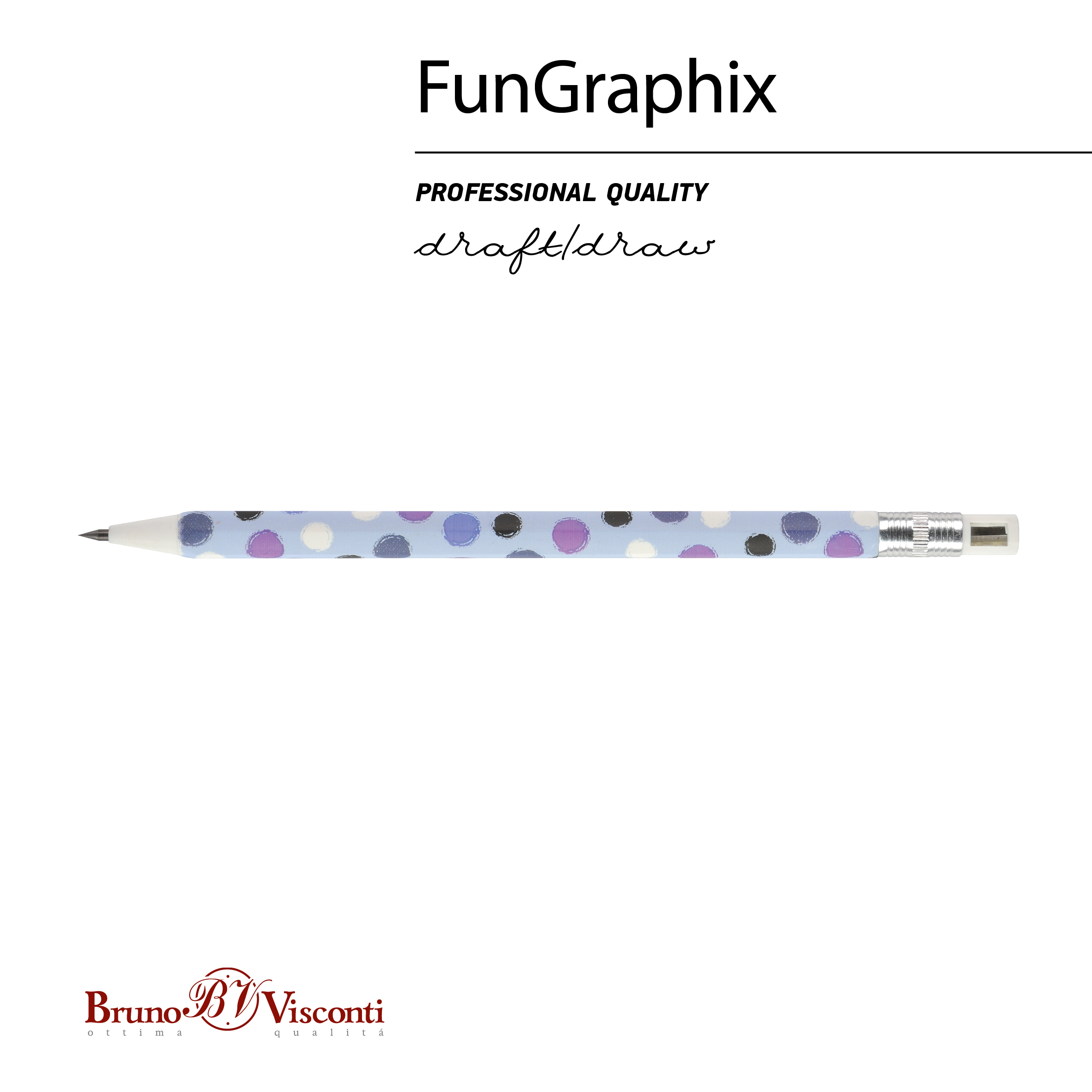 КАРАНДАШ МЕХАНИЧЕСКИЙ ЦАНГОВЫЙ С ТОЧИЛКОЙ "FunGraphix. Горошки" 2 ММ