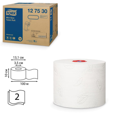 Бумага туалетная 100 м, TORK (Система Т6), комплект 27 шт., Advanced, 2-слойная,