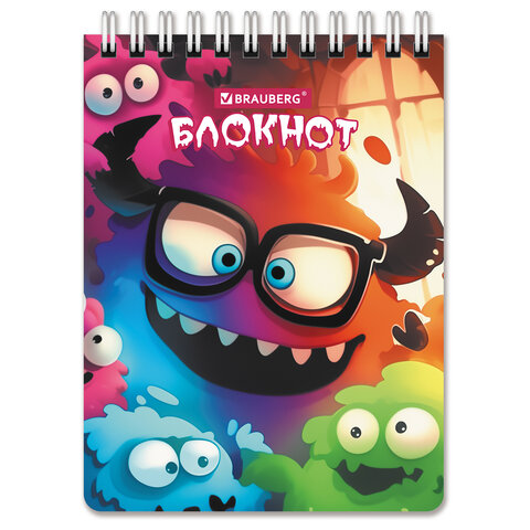 Блокнот МАЛЫЙ ФОРМАТ А6 97х145мм, 60л, гребень, картон, клетка, BRAUBERG