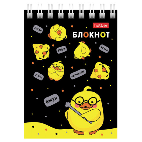 Блокнот МАЛЫЙ ФОРМАТ А7, 60 л., гребень, картон, клетка, HATBER, "Утиные Блокнот МАЛЫЙ ФОРМАТ А7, 60 л., гребень, картон, клетка, HATBER, "Утиные