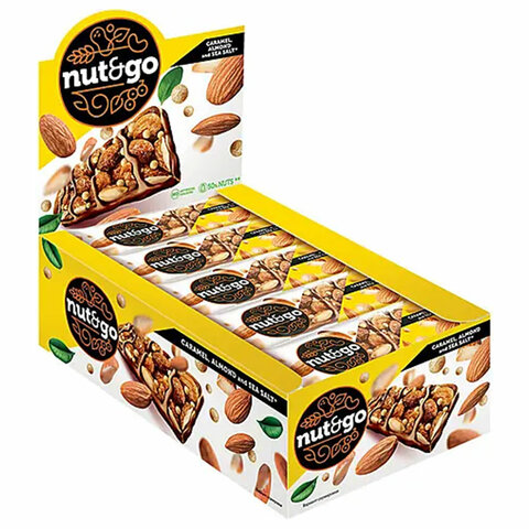 Батончик NUT AND GO из цельного миндаля в соленой карамели, 34 г, шоу-бокс,
