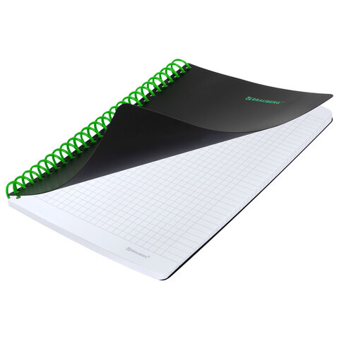 Тетрадь обложка пластик, А5 80 л., спираль пластик, резинка, клетка, BRAUBERG, Тетрадь обложка пластик, А5 80 л., спираль пластик, резинка, клетка, BRAUBERG,