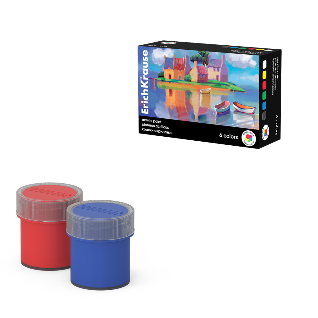 Краски акриловые ErichKrause Art Spirit 6 цветов по 20 мл (в коробке 6 штук) Краски акриловые ErichKrause Art Spirit 6 цветов по 20 мл (в коробке 6 штук)