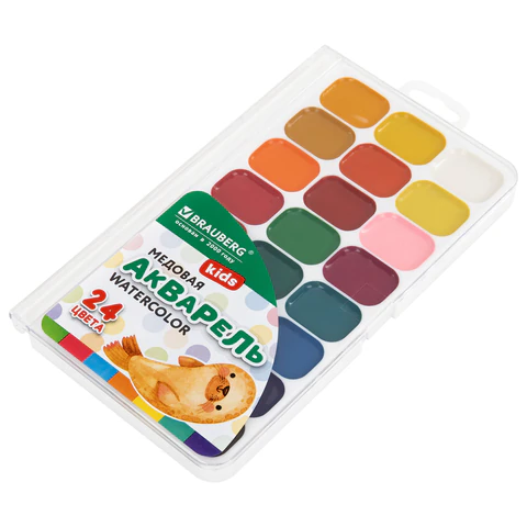 Краски акварельные BRAUBERG KIDS NEW, медовые, 24 цвета, квадратные кюветы, Краски акварельные BRAUBERG KIDS NEW, медовые, 24 цвета, квадратные кюветы,
