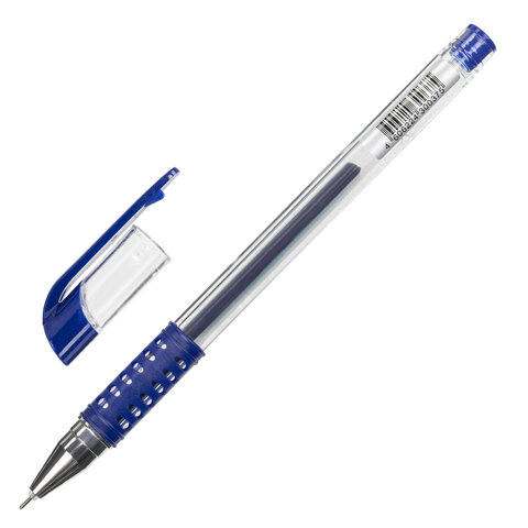 Ручка гелевая с грипом STAFF Basic Needle, СИНЯЯ, игольчатый узел 0,5 мм, линия