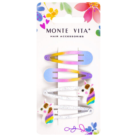 Заколки для волос НАБОР 4 шт., 5 см, клик-клак, с декоративными элементами, Заколки для волос НАБОР 4 шт., 5 см, клик-клак, с декоративными элементами,