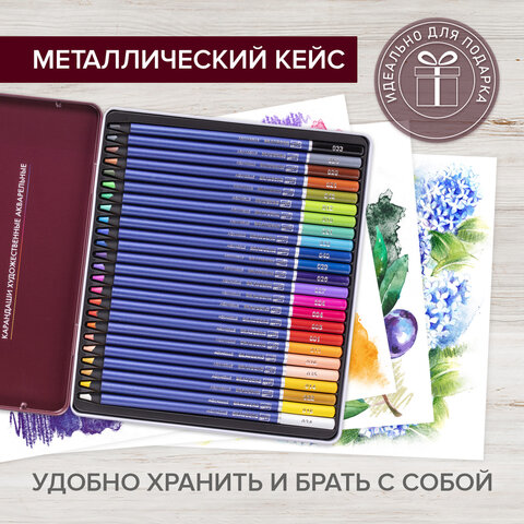 Карандаши художественные цветные акварельные BRAUBERG ART PREMIERE, 24 цвета,