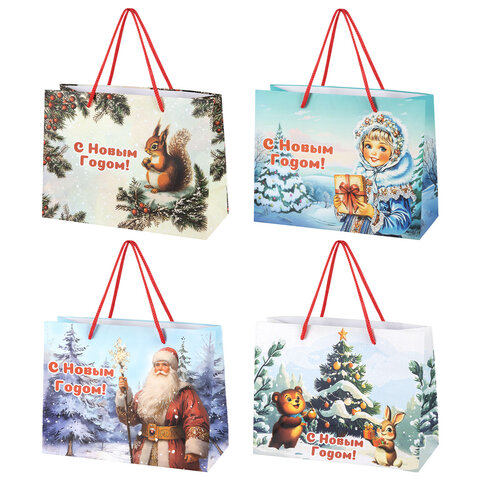 Пакет подарочный (1 шт.) новогодний, 27x11x20 см, "Ретро Новый Год",
