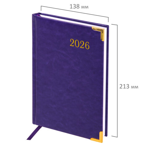 Ежедневник датированный 2026, А5, 138x213 мм, BRAUBERG "Senator", под