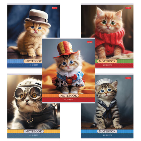 Тетрадь А5 48 л., HATBER скоба, клетка, обложка картон, Тетрадь А5 48 л., HATBER скоба, клетка, обложка картон,