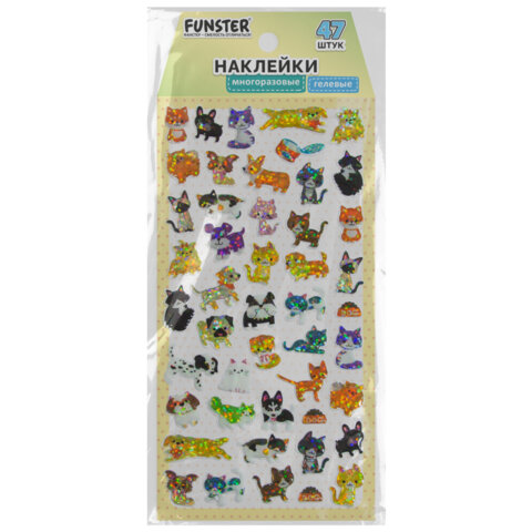 Наклейки гелевые "Зверушки", 17,5х9 см, ассорти 4 вида, FUNSTER Наклейки гелевые "Зверушки", 17,5х9 см, ассорти 4 вида, FUNSTER