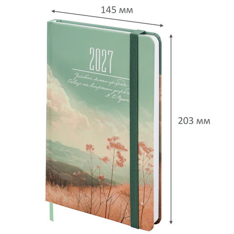Ежедневник датированный 2027 с резинкой, 145х203 мм, А5, BRAUBERG, твердый,