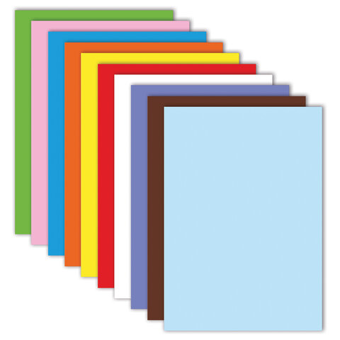 Цветная бумага А4 ТОНИРОВАННАЯ В МАССЕ, 100 листов, 10 цветов, короб, 80 г/м2,