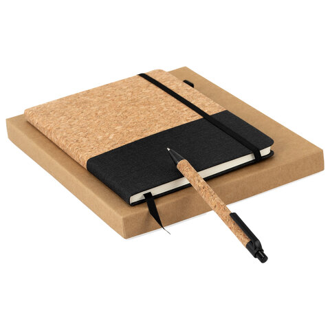 Блокнот в наборе с ручкой А5, 145х213 мм, BRAUBERG "Cork", под кожу,