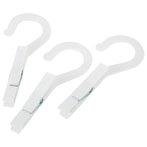 Прищепки бельевые с крючком 13 см, КОМПЛЕКТ 5 штук, пластик, белые, PRIMILA