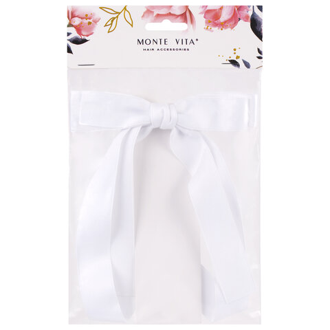 Заколка для волос зажим с бантиком, с длинными хвостиками, белый, MONTE VITA Заколка для волос зажим с бантиком, с длинными хвостиками, белый, MONTE VITA