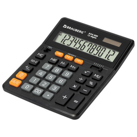 Калькулятор настольный BRAUBERG AAA-888 (202x159 мм), 12 разрядов, ЧЕРНЫЙ,