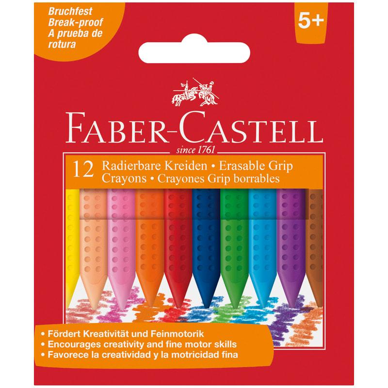 Мелки пластиковые Faber-Castell "Grip" 12цв., трехгранные, картон, Мелки пластиковые Faber-Castell "Grip" 12цв., трехгранные, картон,