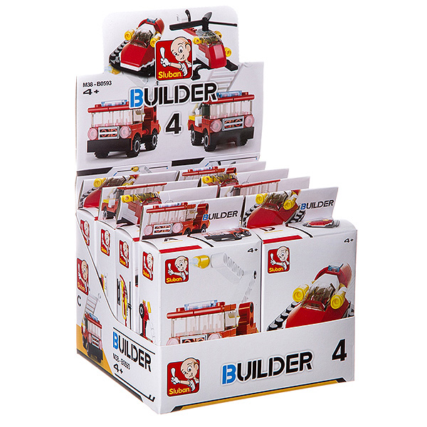 Набор пласт. конструкторов SLUBAN, Builder D/B 8 шт., ВОХ, пожарная тех. 4 вида, Набор пласт. конструкторов SLUBAN, Builder D/B 8 шт., ВОХ, пожарная тех. 4 вида,