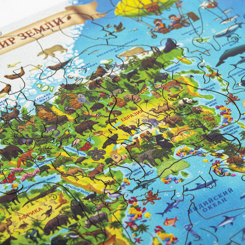 Интерактивная деревянная карта-пазл GLOBEN "Животный и растительный мир Интерактивная деревянная карта-пазл GLOBEN "Животный и растительный мир