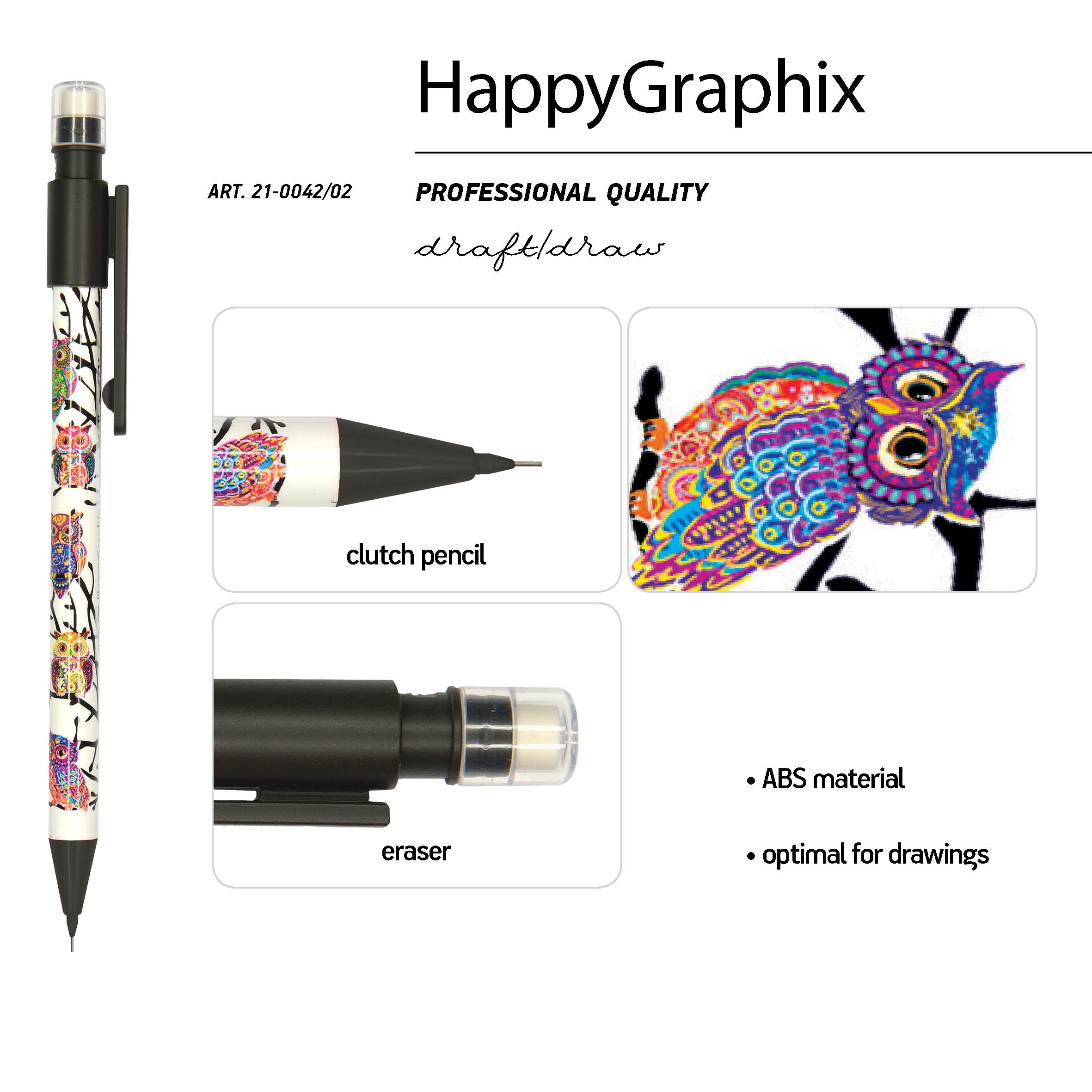 КАРАНДАШ МЕХАНИЧЕСКИЙ С ЛАСТИКОМ "HappyGraphix.Мультики.Золотая сова"