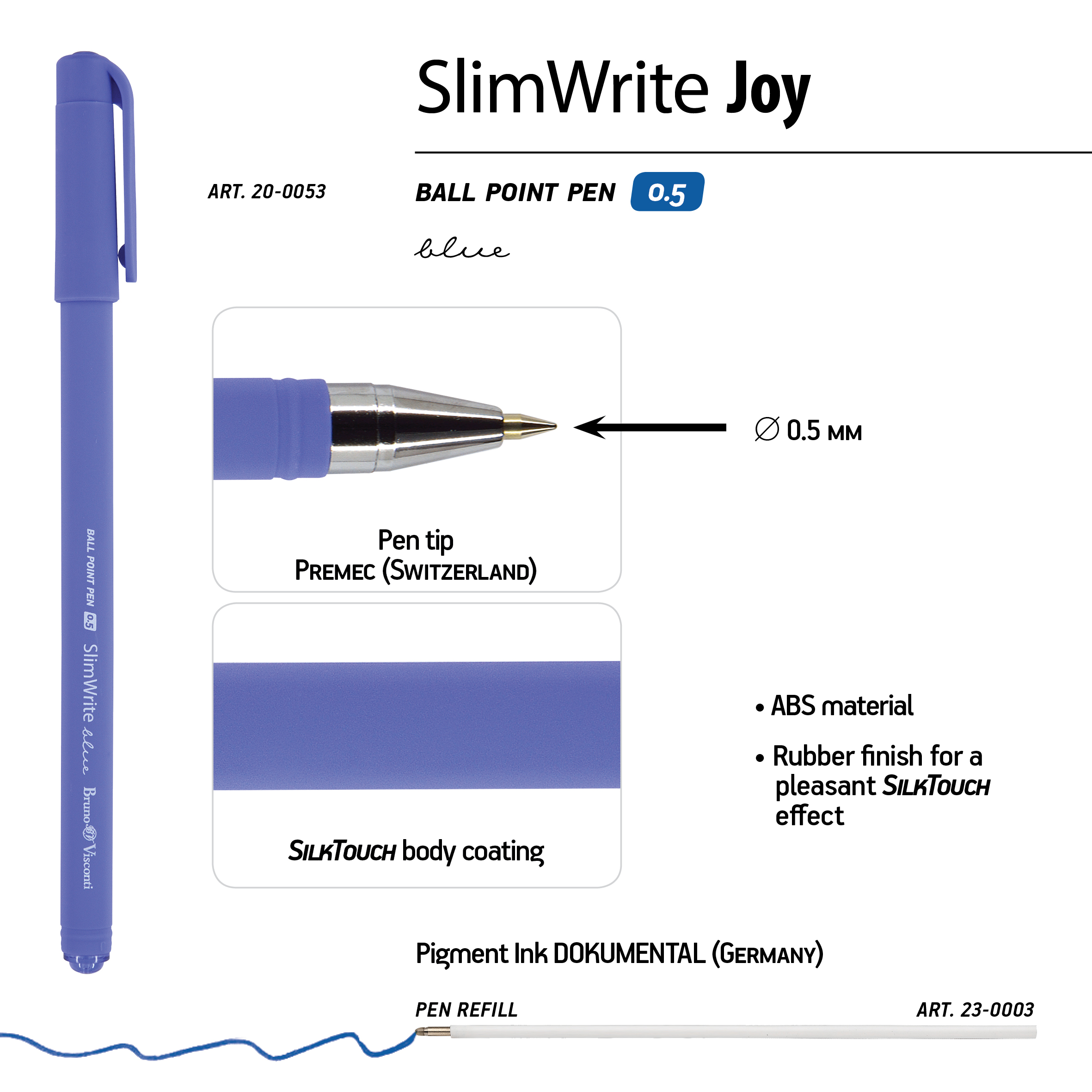 РУЧКА "SlimWrite.JOY" ШАРИКОВАЯ 0.5 ММ, СИНЯЯ (3 цвета корпуса)