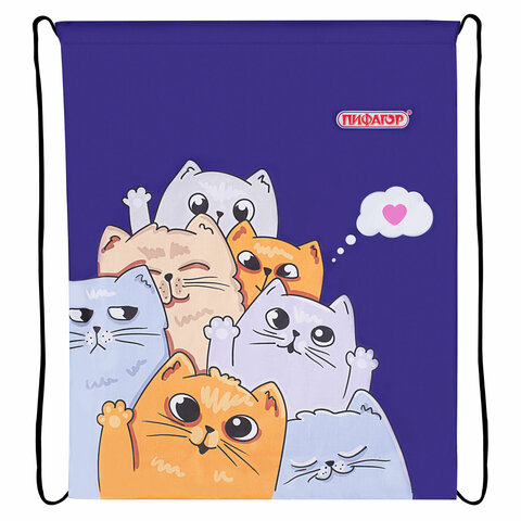 Мешок для обуви ПИФАГОР, 1 отделение, 42х34 см, "Cats greetings",