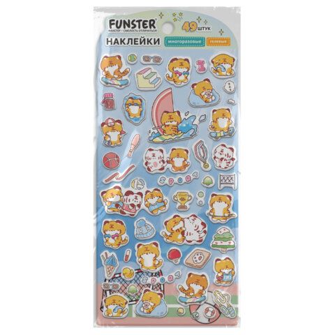 Наклейки гелевые "Зверята", 17,5х9 см, ассорти 6 видов, FUNSTER