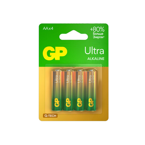 Батарейки КОМПЛЕКТ 4 шт., GP Ultra G-Tech, AA (LR6, 15А), алкалиновые, Батарейки КОМПЛЕКТ 4 шт., GP Ultra G-Tech, AA (LR6, 15А), алкалиновые,
