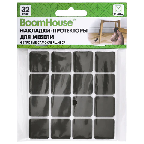 Накладки-протекторы для мебели ФЕТРОВЫЕ самоклеящиеся, 20х20 мм, черные,