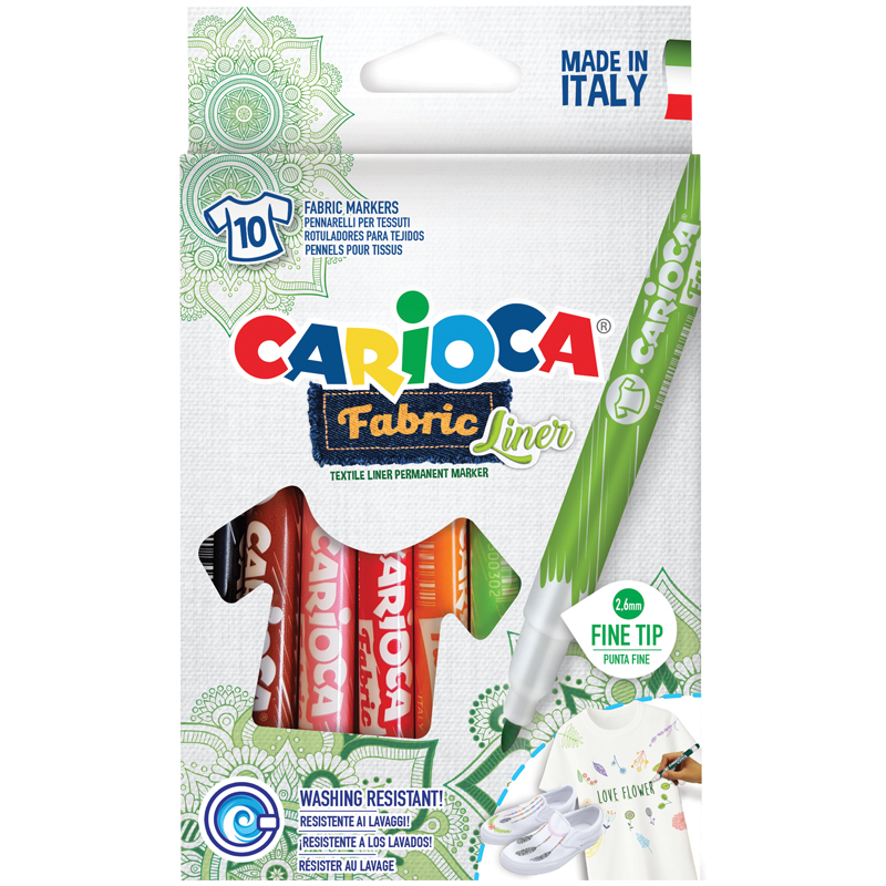 Набор фломастеров для ткани Carioca "Fabric Liner" 10цв., картон. уп., Набор фломастеров для ткани Carioca "Fabric Liner" 10цв., картон. уп.,