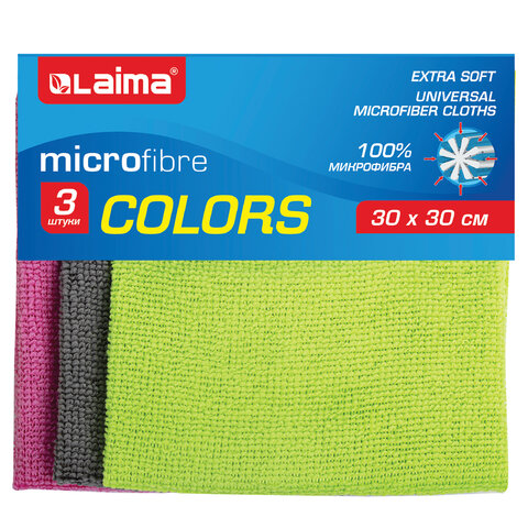 Салфетки из МИКРОФИБРЫ универсальные, 30х30 см, КОМПЛЕКТ 3 шт., ассорти Салфетки из МИКРОФИБРЫ универсальные, 30х30 см, КОМПЛЕКТ 3 шт., ассорти