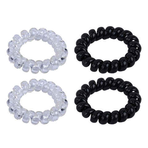 Резинки для волос НАБОР 4 шт., диаметр 4 см, пружинка, чёрный, прозрачный, MONTE Резинки для волос НАБОР 4 шт., диаметр 4 см, пружинка, чёрный, прозрачный, MONTE