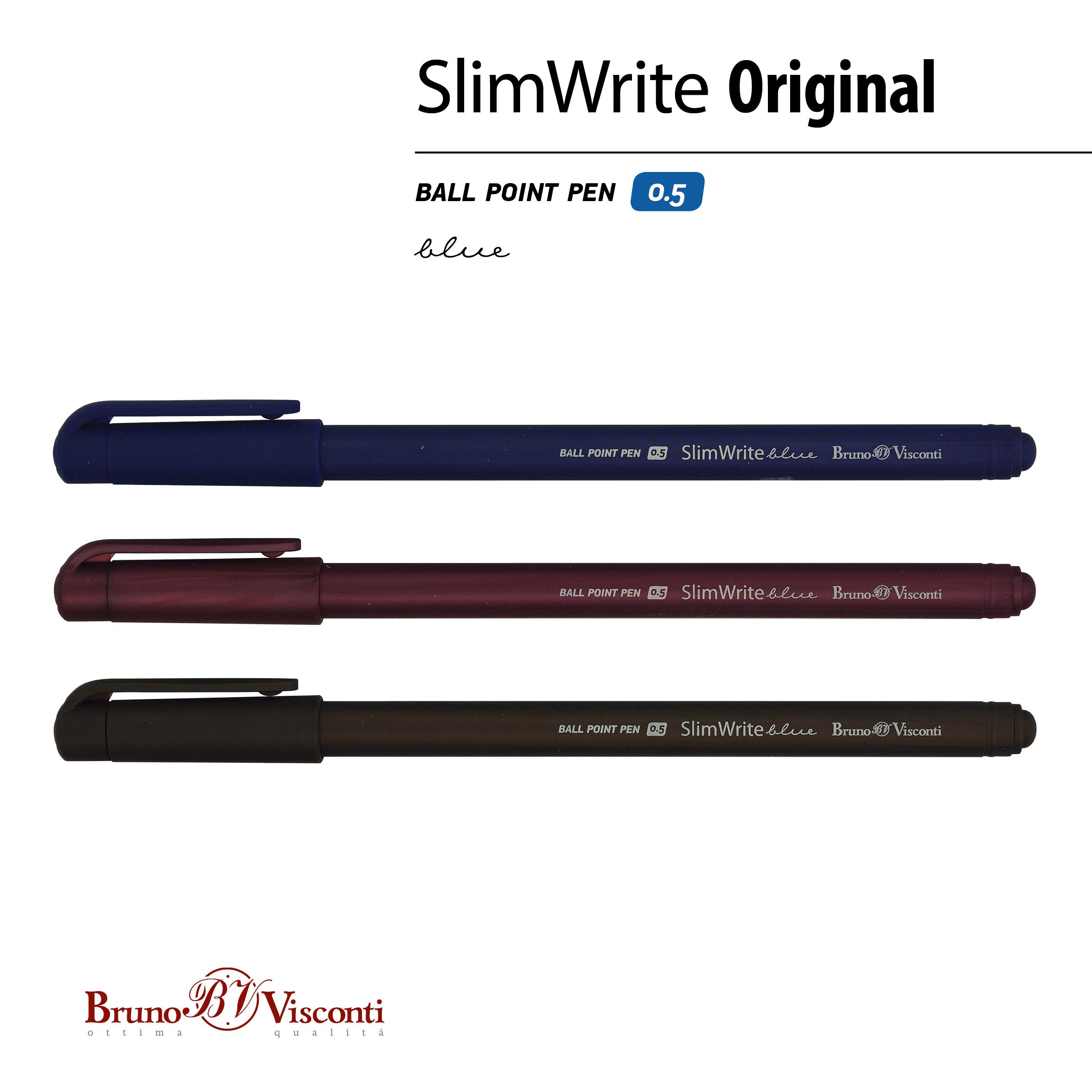 РУЧКА "SlimWrite.ORIGINAL" ШАРИКОВАЯ 0.5 ММ, СИНЯЯ (3 цвета корпуса)