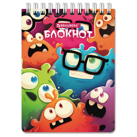 Блокнот МАЛЫЙ ФОРМАТ А6 97х145мм, 60л, гребень, картон, клетка, BRAUBERG