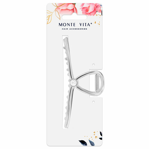 Краб для волос 11 см, с жемчужинкой, серебристый, MONTE VITA (МОНТЕ ВИТА), Краб для волос 11 см, с жемчужинкой, серебристый, MONTE VITA (МОНТЕ ВИТА),