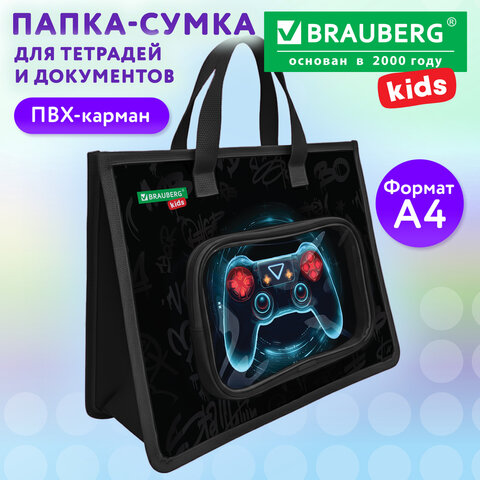 Папка на молнии с ручками BRAUBERG KIDS А4, 1 отделение, дополнительные карманы,
