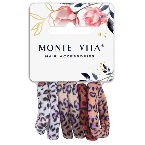 Резинки для волос НАБОР 6 шт., мягкие, средние, с принтом, MONTE VITA (МОНТЕ Резинки для волос НАБОР 6 шт., мягкие, средние, с принтом, MONTE VITA (МОНТЕ