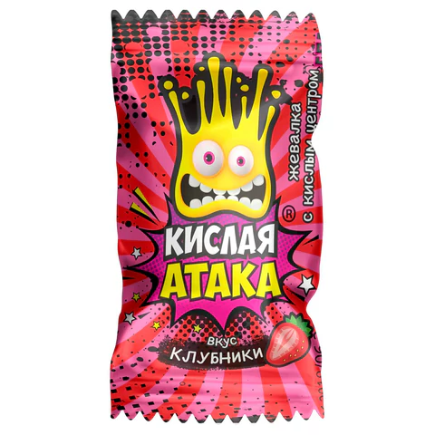 Конфета жевательная КИСЛАЯ АТАКА с кислым центром, ассорти 3 вкусов, 4,5 г,