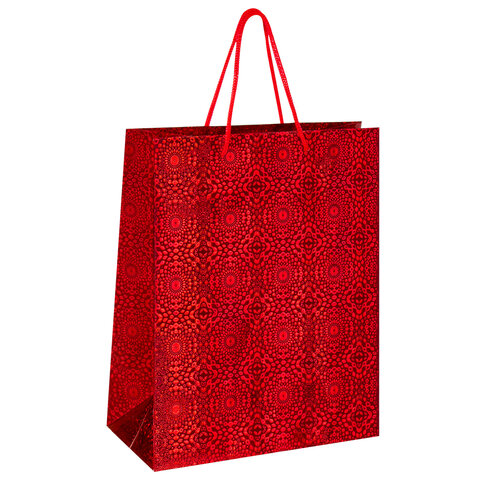 Пакет подарочный 26x13x32 см (L), НАБОР 4 шт., 4 дизайна, голография, ЗОЛОТАЯ