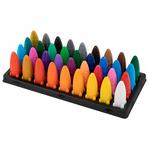 Восковые мелки фигурные BRAUBERG KIDS "РАКЕТА", НАБОР 36 цветов +