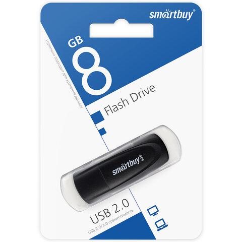 Флеш-диск 8GB SMARTBUY Scout USB 2.0, черный, SB008GB2SCK