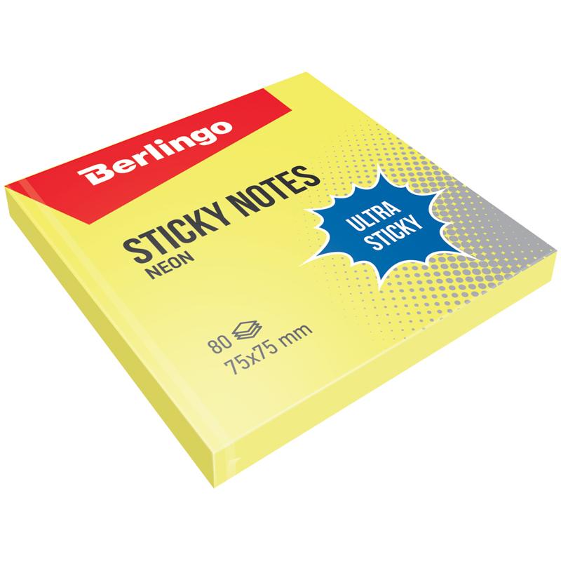 Самоклеящийся блок Berlingo "Ultra Sticky", 75*75мм, 80л, желтый неон. Самоклеящийся блок Berlingo "Ultra Sticky", 75*75мм, 80л, желтый неон.