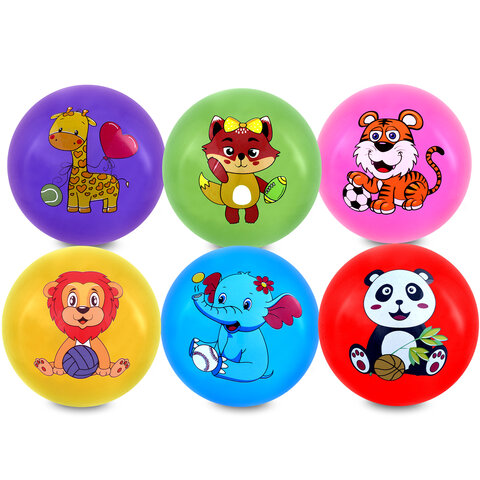 Мяч детский надувной "Зверята", 25 см, ПВХ, ассорти, 6 цветов, JOLLY Мяч детский надувной "Зверята", 25 см, ПВХ, ассорти, 6 цветов, JOLLY