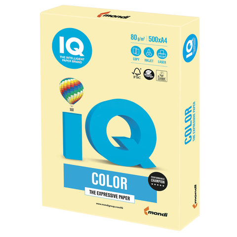 Бумага IQ color, А4, 80 г/м2, 500 л., пастель, желтая, YE23 Бумага IQ color, А4, 80 г/м2, 500 л., пастель, желтая, YE23