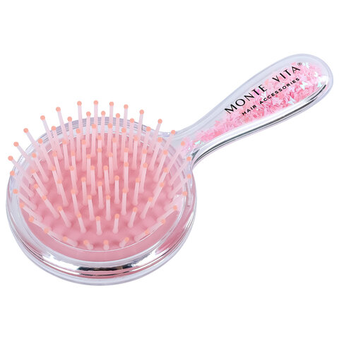 Расческа для волос массажная 15х7 см, с блестками прозрачный/розовый, MONTE VITA