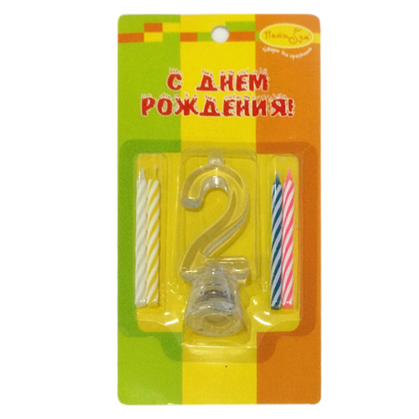 Набор свечей Цифра 2 с мигающим держателем 4 шт 7 см Набор свечей Цифра 2 с мигающим держателем 4 шт 7 см